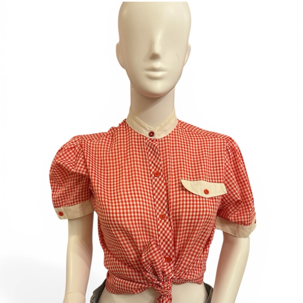 Vintage Red Gingham Puff Sleeve Blouse (M) - Picture 3 of 3